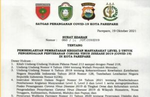Wali Kota Parepare, Berlakukan PPKM Level 2. Ini Ketentuannya…