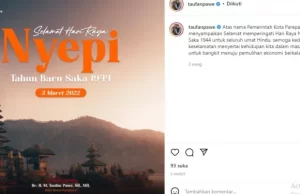 Hari Raya Nyepi, Wali Kota Parepare Taufan Pawe Sampaikan Selamat Untuk Umat Hindu