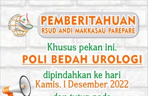 Poli Bedah Urologi RSUD Andi Makkasau Dipindahkan ke 1 Desember