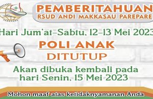 RSUD Andi Makkasau Umumkan Layanan Poli Anak Mulai Jumat Hingga Sabtu Ditutup Sementara