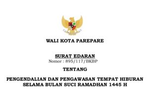 Surat Edaran Wali Kota Parepare; THM Tutup Sementara, Kafe Buka Jam Segini