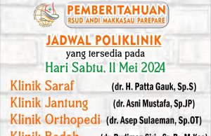Pemberitahuan, Layanan Rawat Jalan RSUD Andi Makkasau, Untuk 11 Mei 2024 Hanya 5 Poli, Diantaranya..