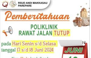 Pemberitahuan, Layanan Rawat Jalan RSUD Andi Makkasau Tutup