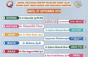 Pemberitahuan RSUD Andi Makkasau, Jadwal Poli Yang Tersedia