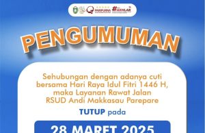 RSUD Andi Makkasau Parepare Umumkan Libur Layanan Rawat Jalan Selama Idul Fitri 1446 H