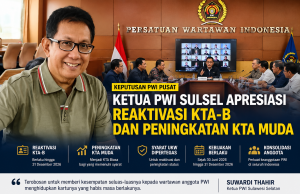 Ketua PWI Sulsel Apresiasi Kebijakan PWI Pusat soal Reaktivasi KTA-B dan Peningkatan KTA Muda